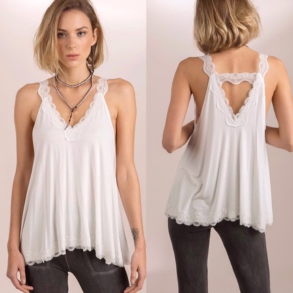 BellanBlue Tops - 027 Boho Lace V neck Satin Cami Tank Top